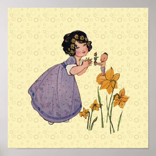 Girl Elf Fairy Daffodil Antique Easter Poster (Front)