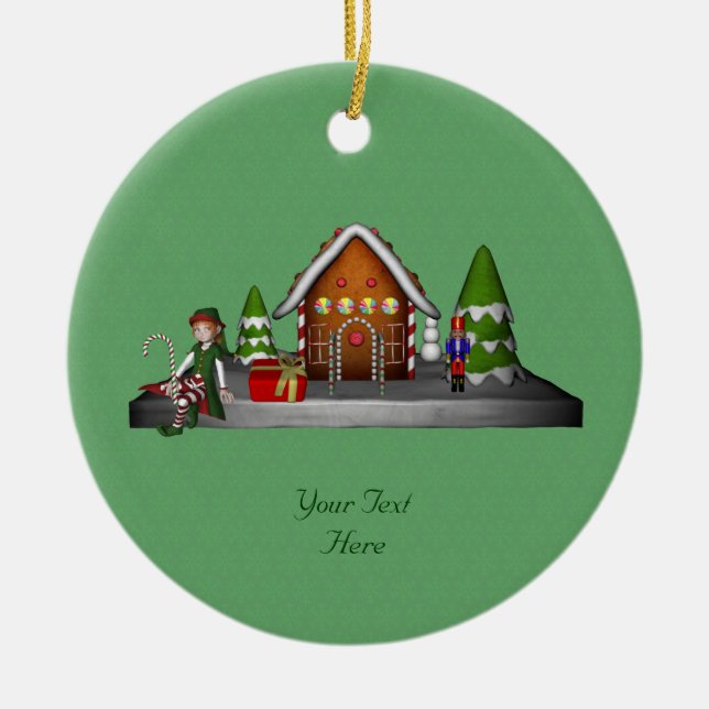 Girl Elf Gingerbread House Holiday Ornament (Front)
