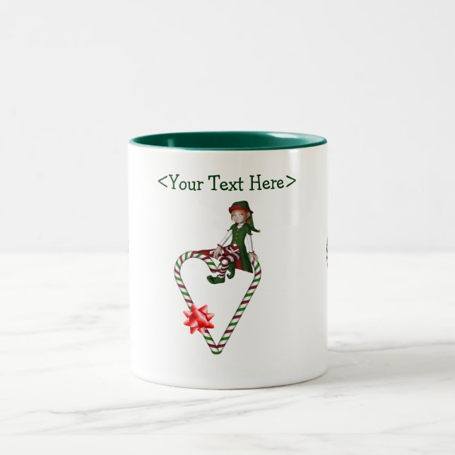 Girl Elf  Heart Personalised Christmas Holiday Mug (Center)