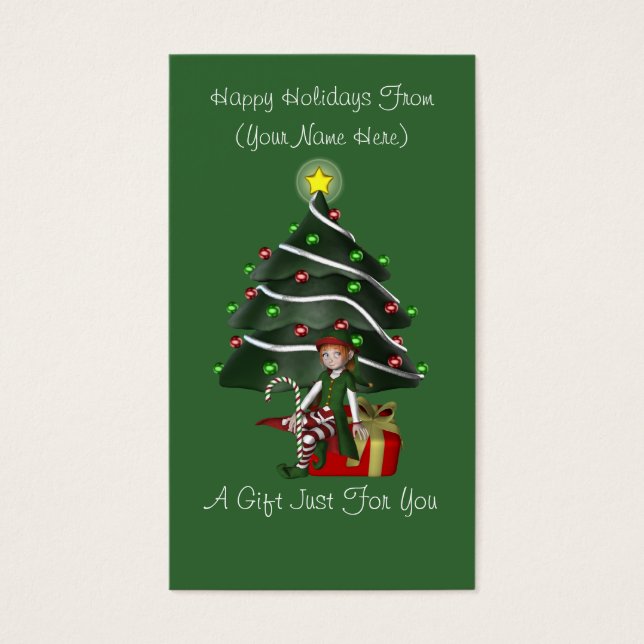Girl Elf Present Christmas Holiday Gift Card Tag (Front)