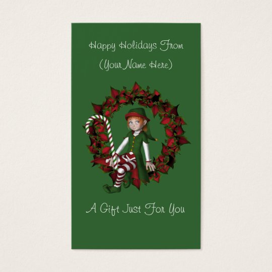 Girl Elf Wreath Christmas Holiday Gift Card Tag