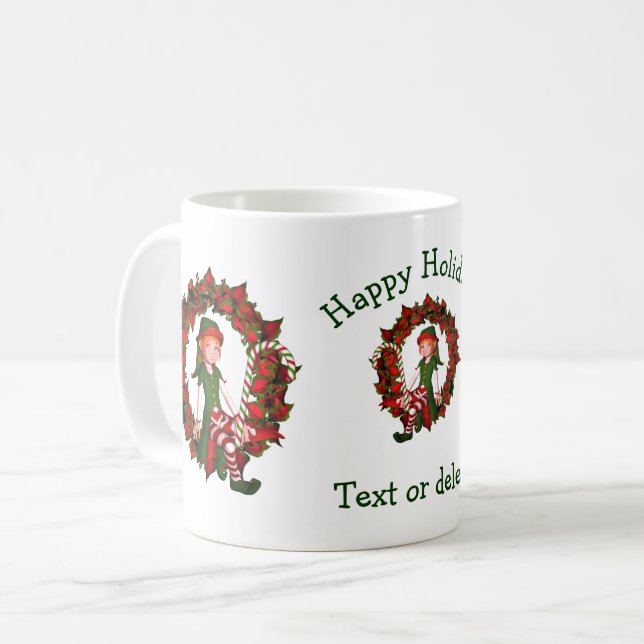Girl Elf Wreath Personalised Christmas Holiday  Coffee Mug (Front Left)