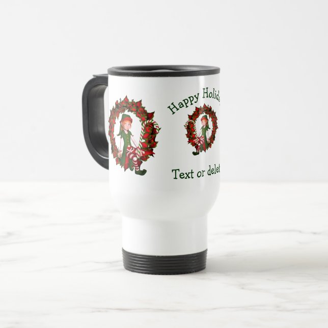 Girl Elf Wreath Personalised Christmas Holiday   Travel Mug (Front Left)