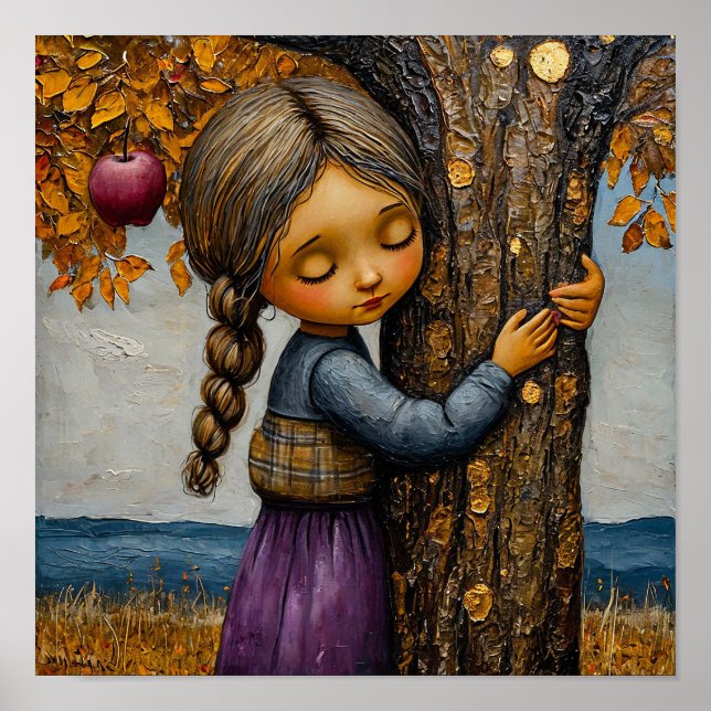 🌳 Girl Embracing Apple Tree Romantic Nature  Poster (Front)