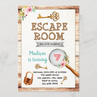 Girl escape room party invitation
