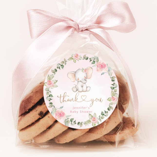 Girl eucalyptus pink elephant baby shower classic round sticker (Creator Uploaded)