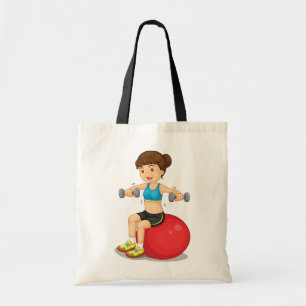 Girl Exercising With Weights Tote Bag