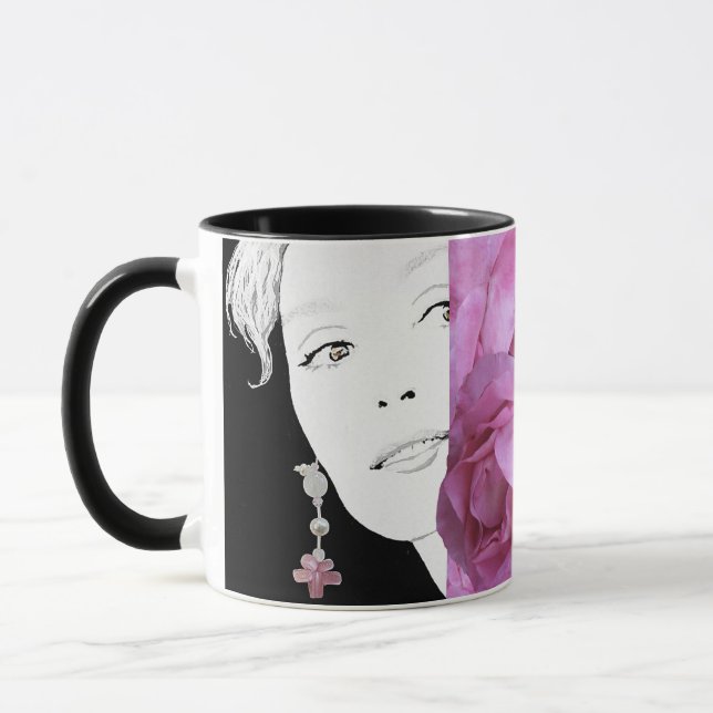 Girl face customizable floral fashion illustration mug (Left)