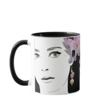 Girl face customizable floral fashion illustration