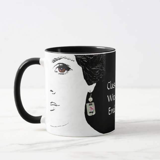 Girl face floral fashion femme customizable name mug (Left)