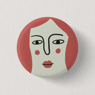 Girl face illustration 3 cm round badge