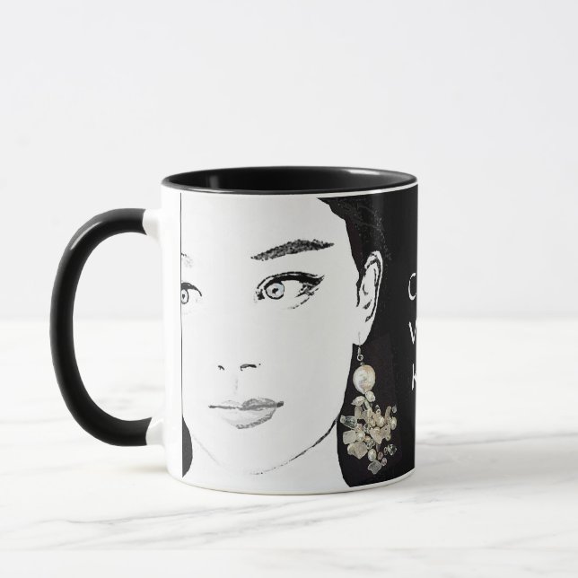 Girl face pretty floral fashion illustration funky mug (Left)