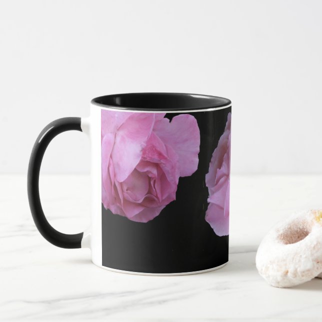 Girl face pretty pink rose floral quirky fashion mug (With Donut)