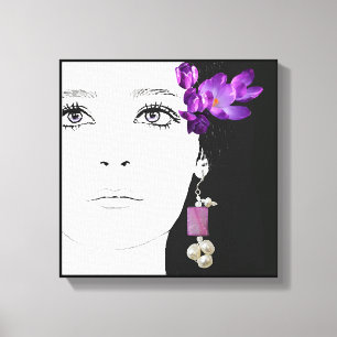 Girl face pretty purple crocus floral fashion art canvas print