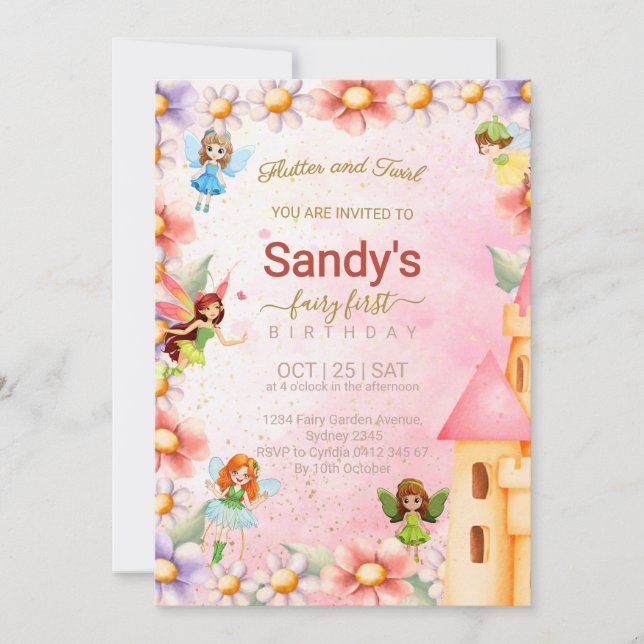 Girl Fairy Birthday Party Invitation (Front)