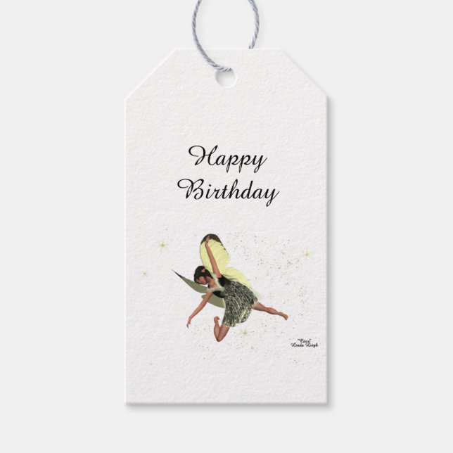 Girl Fairy With Yellow Wings Birthday Gift Tag (Front)