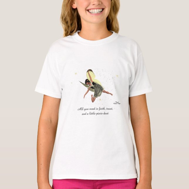 Girl Fairy With Yellow Wings Girls T-Shirt (Front)