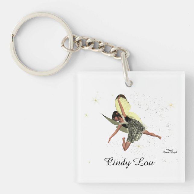 Girl Fairy With Yellow Wings Keychain (Front)