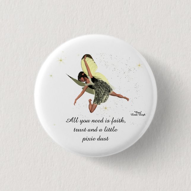 Girl Fairy With Yellow Wings Pin Button (Front)