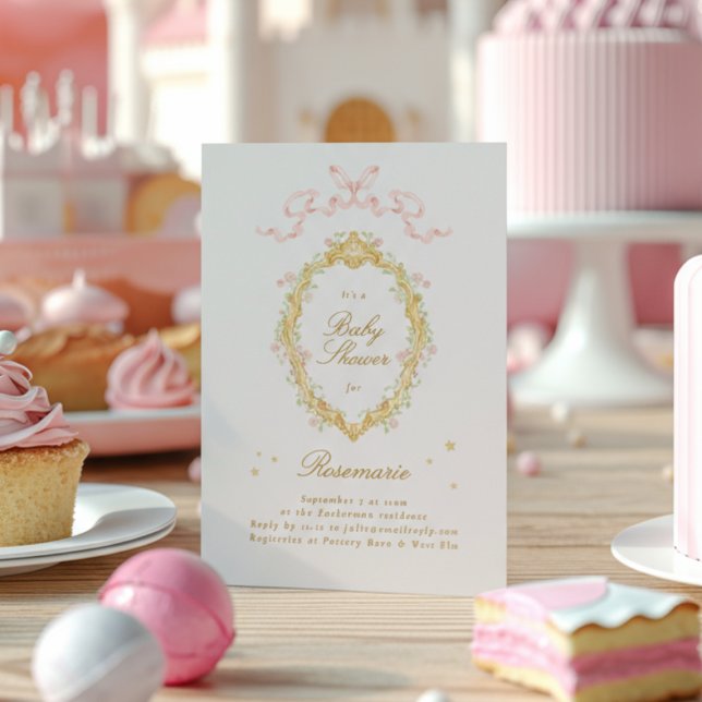 Girl Fairytale Princess Bow Pink Baby Shower Invitation (Creator Uploaded)