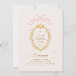 Girl Fairytale Princess Bow Pink Birthday Party Invitation