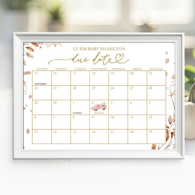 Girl Fall Baby Shower Due Date Calendar Poster (Creator Uploaded)