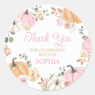 Girl Fall Pumpkin First Birthday Party Classic Round Sticker