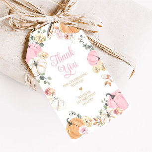 Girl Fall Pumpkin First Birthday Party Favor Tags