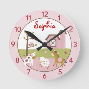 Girl Farm Animal Personalised Nursery Wall Clock