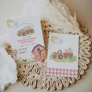 Girl Farm Animals Barnyard Birthday Party  Invitation