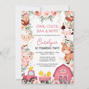 Girl Farm Animals Pink Barnyard Birthday Invitatio Invitation