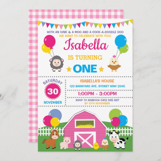 Girl Farm Barnyard Birthday Party Pink Petting Zoo Invitation Zazzle Co Uk