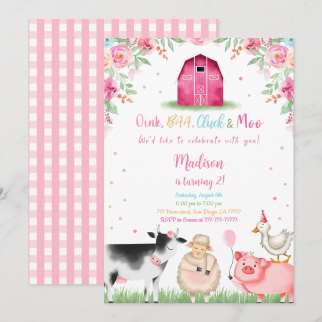 Girl Farm Birthday  Invitation (Front/Back)