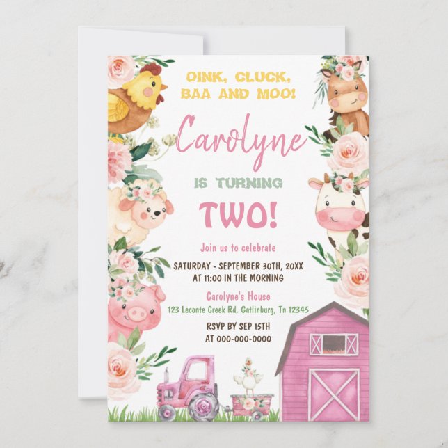 Girl Farm birthday invitation (Front)