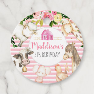 Girl Farm Birthday Stickers, Farm Favours Favour Tags