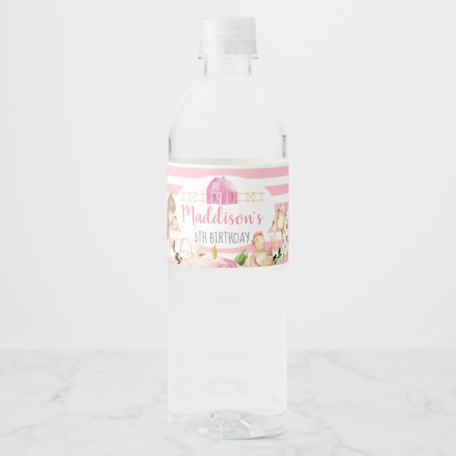 Girl Farm Birthday water bottle label (Front)