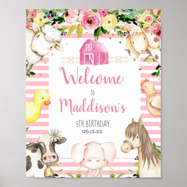 Girl Farm Birthday welcome sign (Front)