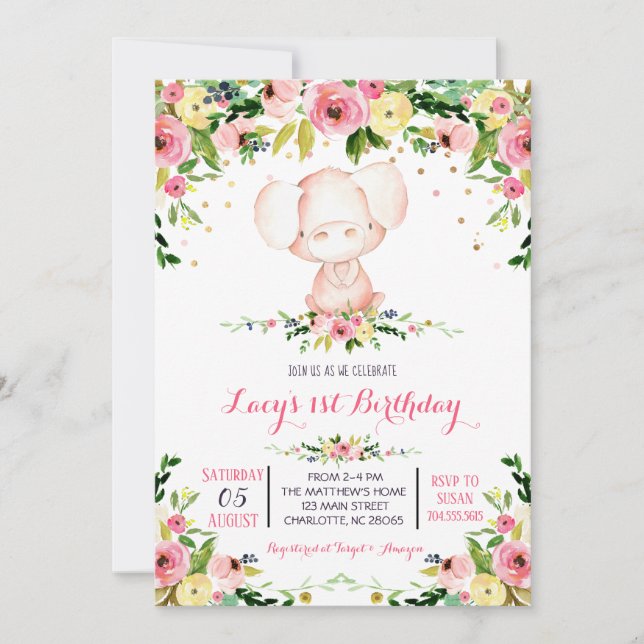 girl farm pig birthday invitation (Front)
