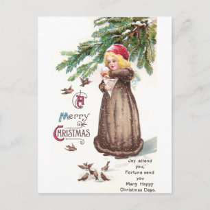 Girl Feeding Birds in the Snow Postcard