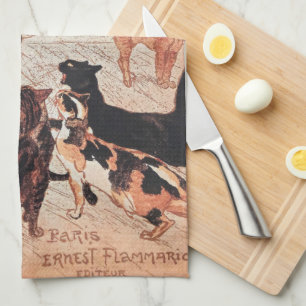 Girl Feeding Cats Vintage Steinlen Poster Tea Towel