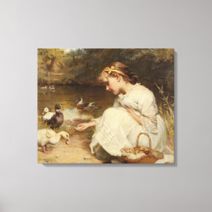 Girl Feeding Ducks (by Frederick Morgan) Canvas Print