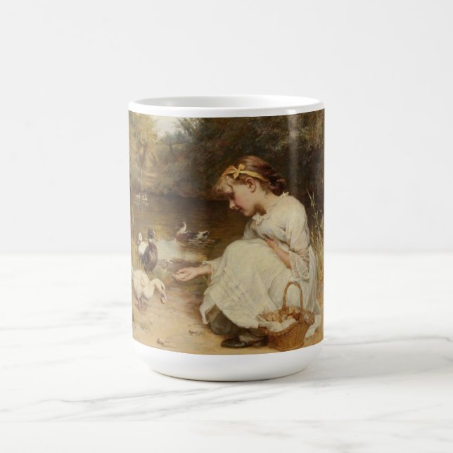Girl Feeding Ducks (by Frederick Morgan) Coffee Mug (Center)