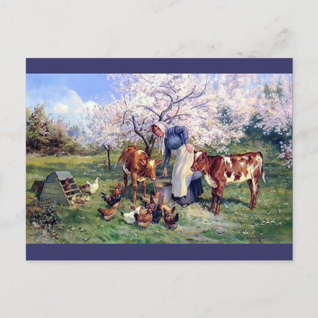 Girl Feeding Farm Animals Painting Postcard (Front)