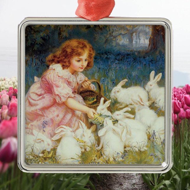 Girl feeding rabbites metal tree decoration (Creator Uploaded)