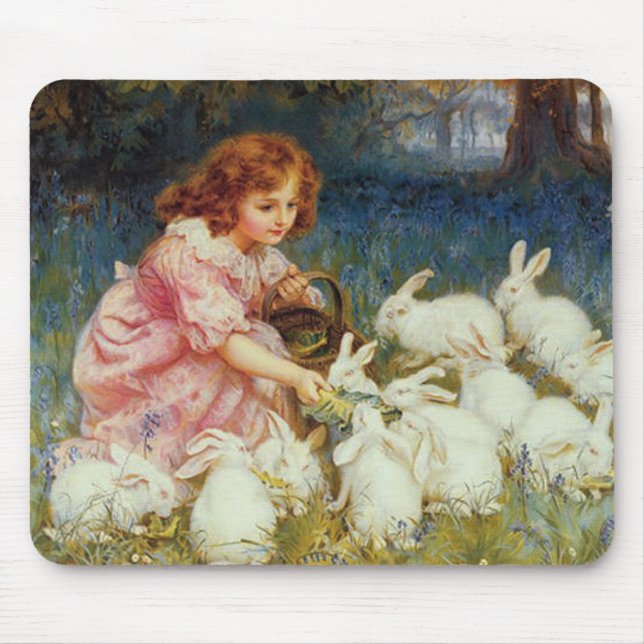 Girl feeding Rabbits Mouse Mat (Front)