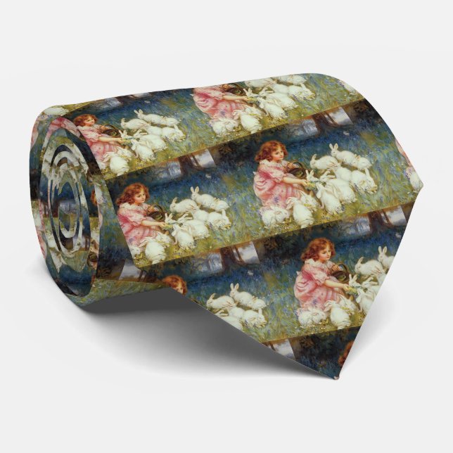 Girl feeding rabbits tie (Rolled)
