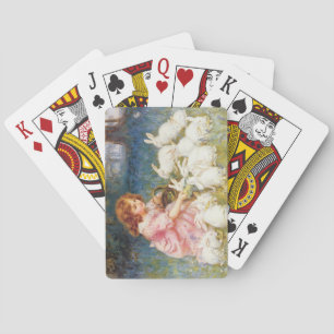 Girl Feeding the Rabbits (by Frederick Morgan) Playing Cards