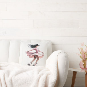 Girl Figure Skater With Pink Ice Skates Cushion