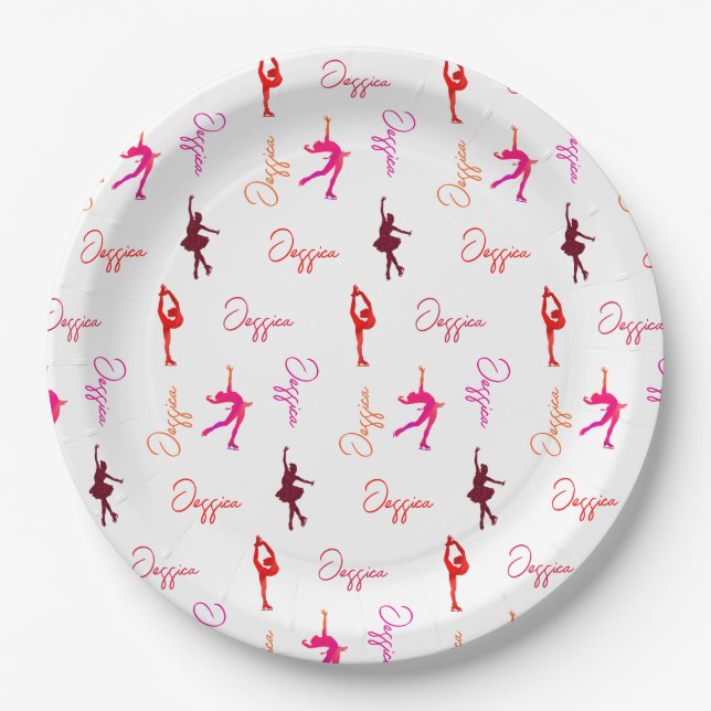 Girl Figure Skating Ice Skating Name All Over  Paper Plate (Front)