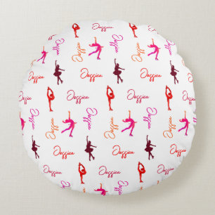 Girl Figure Skating Ice Skating Name All Over  Round Cushion